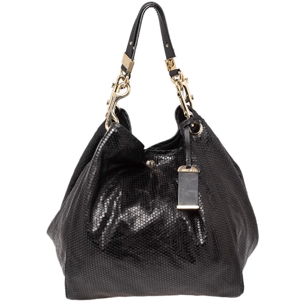 Jimmy Choo Black Embossed Leather Lohla Jayne Tote